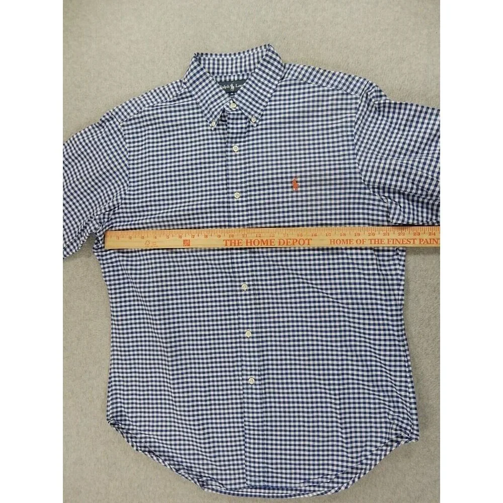 Ralph Lauren Blue and White Gingham Button-Down Dress Shirt